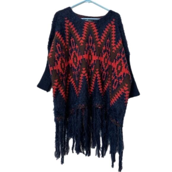Powder River Outfitters Fringe Pullover Sweater Boho Aztec Southwestern Size S - Picture 2 of 11